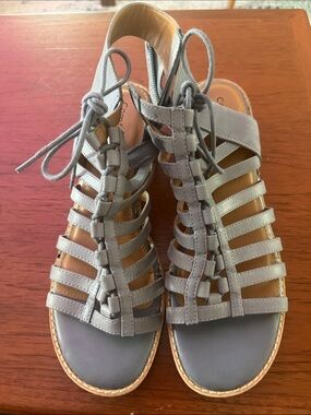 Comfortiva Blossom Chambray Lace-Up Gladiator Sandals